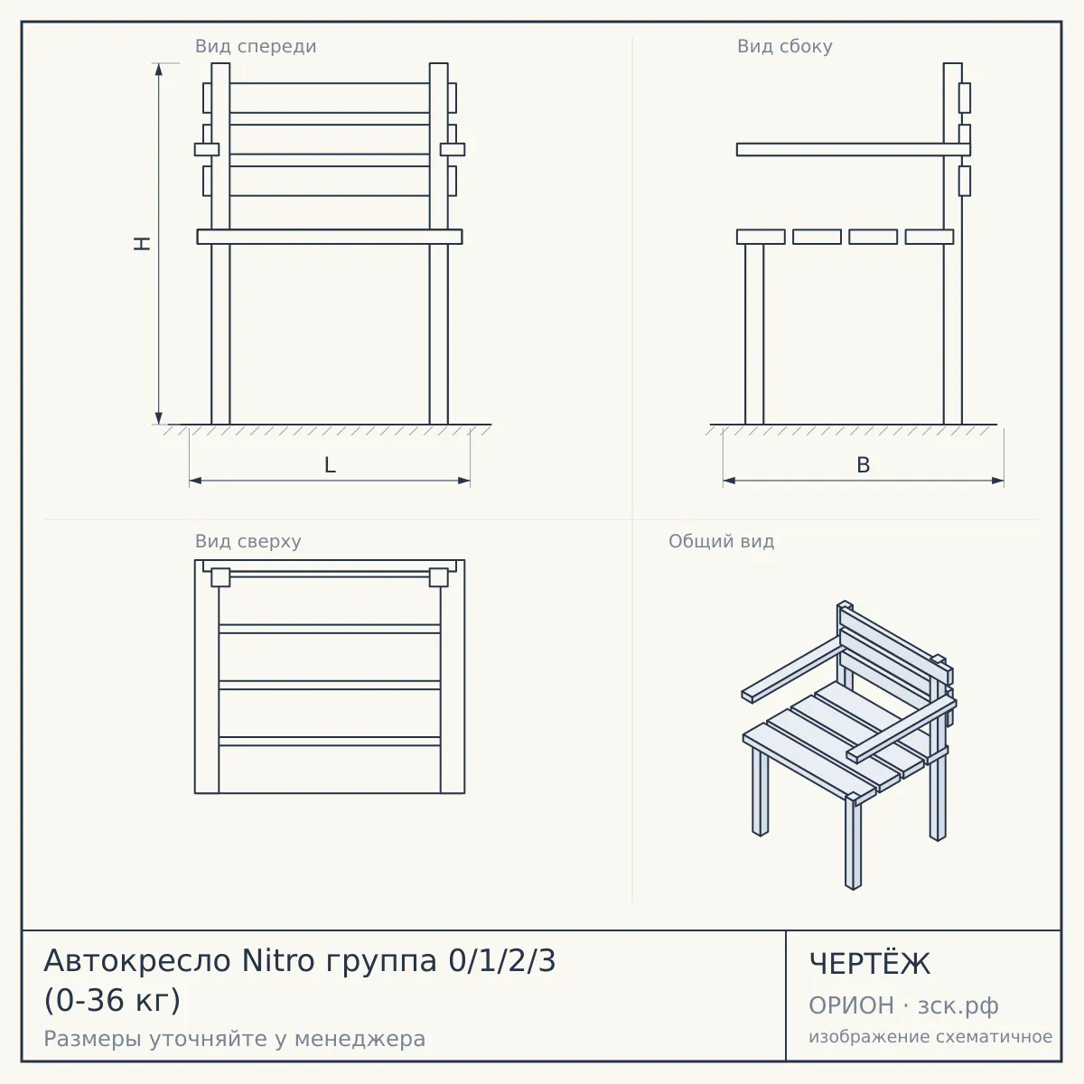 Автокресло Nitro группа 0/1/2/3 (0-36 кг) — чертёж
