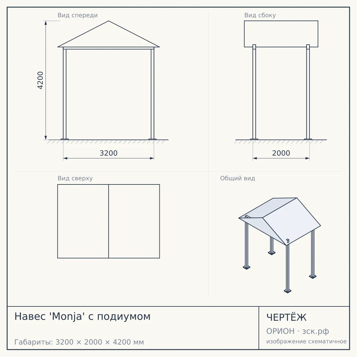 Навес 'Monja' с подиумом — чертёж